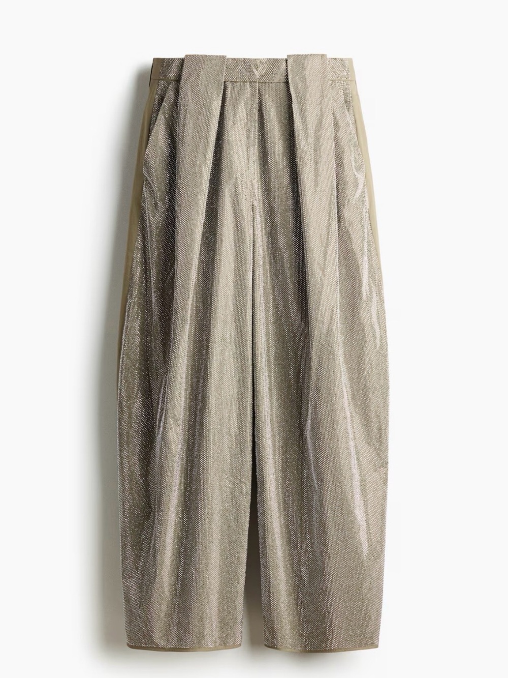 Wide-Leg Metallic Pleated Pants - Taupe
